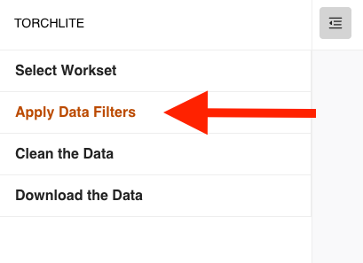 red arrow pointing at Apply Data Filters header in side menu