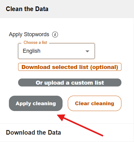 red arrow pointing to apply cleaning button