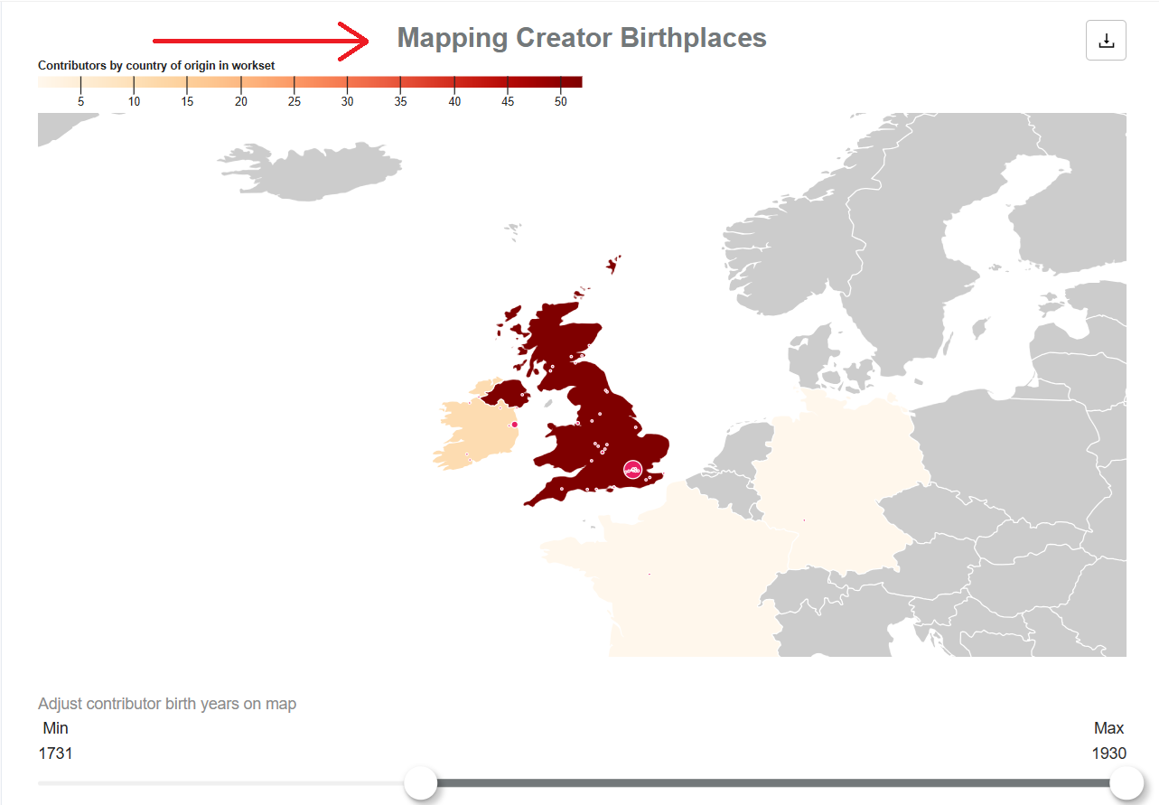 detailed view of the Mapping Creator Birthplaces widget