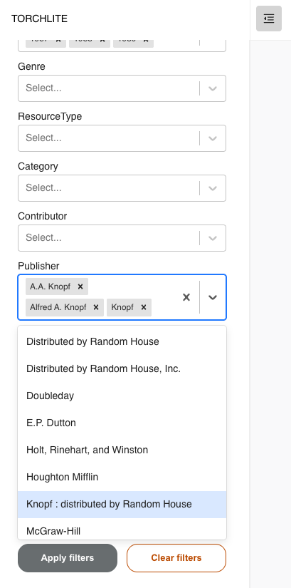 filter selections added to the Publisher filter