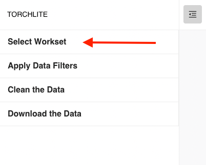 red arrow pointing to Select Worksets header in the side menu.