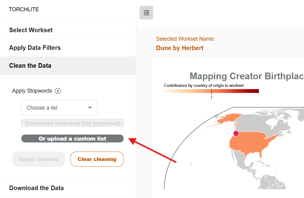 red arrow pointing to upload a custom list button