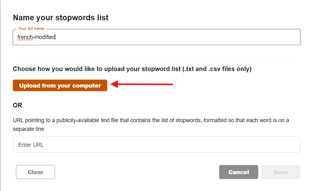 red arrow pointing to upload from your computer button